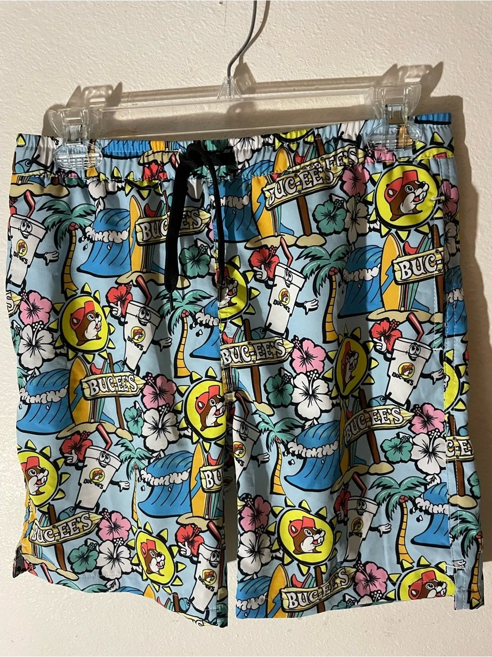 Buc-ee's Light Blue Boys' Tropical Logo Swim Trunks